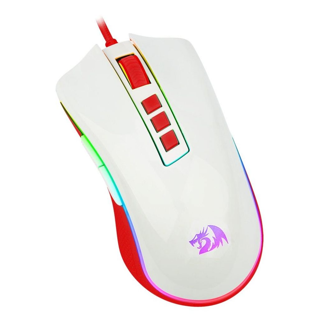 Mouse Gamer Redragon Cobra, RGB, 12400DPI, 8 Botões, Branco e Vermelho – M711C