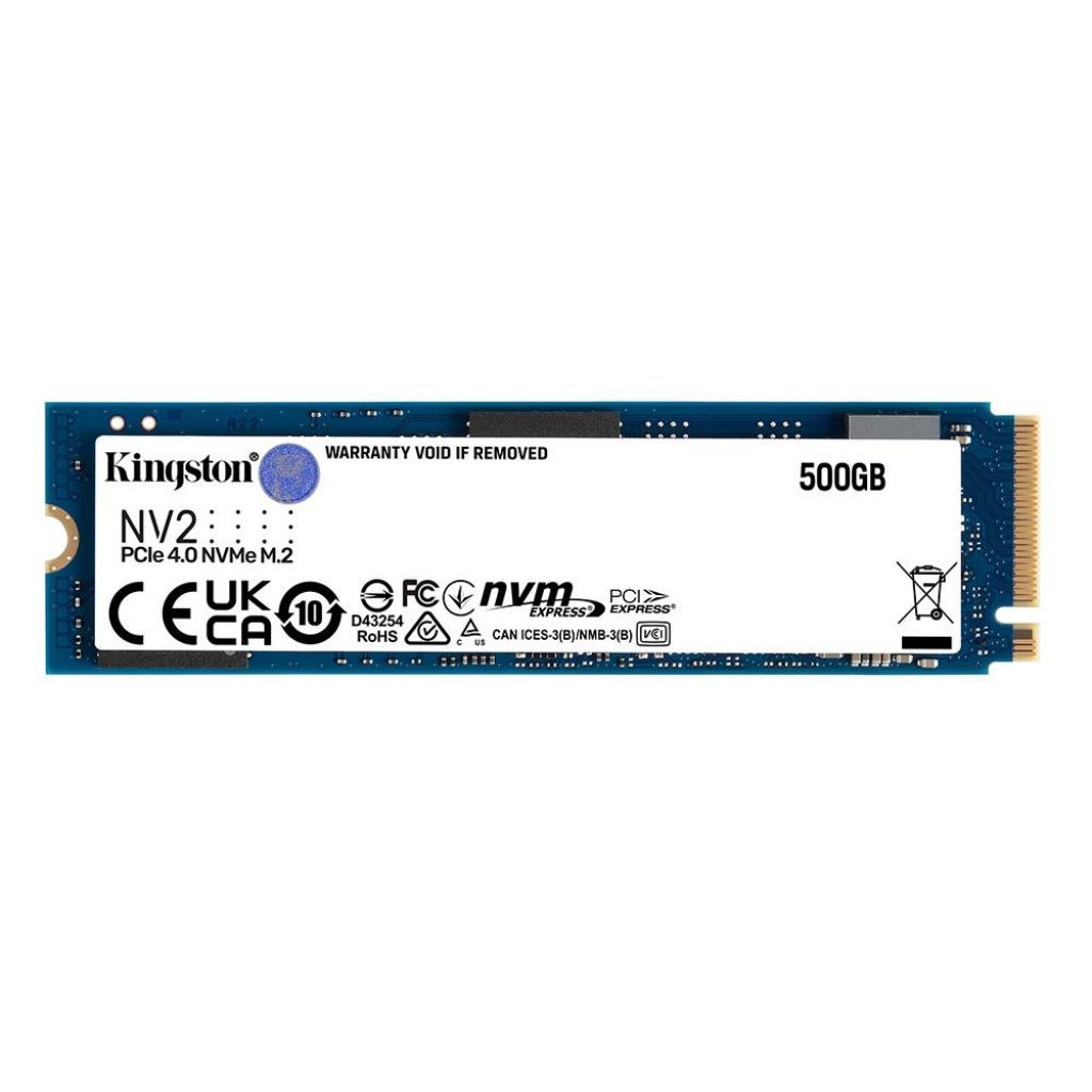 SSD 500 GB Kingston NV2, M.2 2280 PCIe, NVMe, Leitura: 3500 MB/s e Gravação: 2100 MB/s – SNV2S/500G