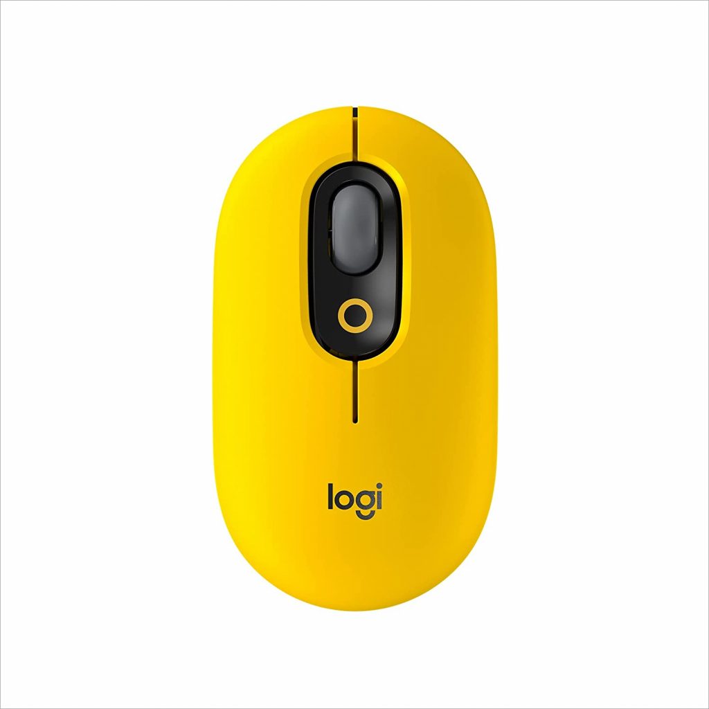 Mouse sem Fio Logitech POP com botão Emoji Customizável, Tecnologia SilentTouch, Precisão e Velocidade, Design Compacto, Conexão USB ou Bluetooth, Multidispositivo – Amarelo Blast