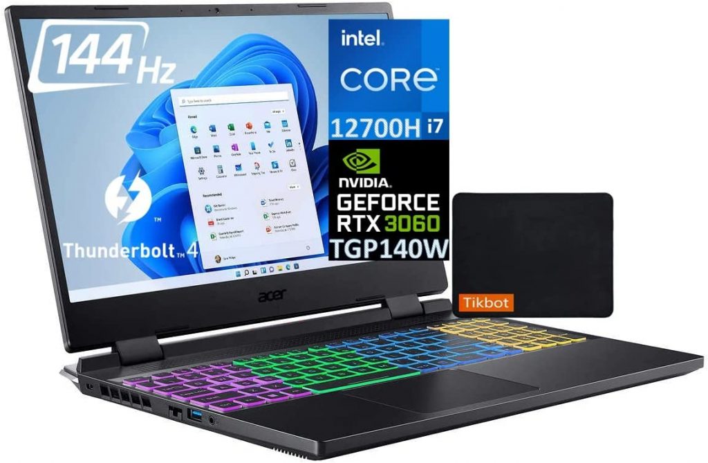 Acer MUX Nitro 5 15.6″ Gaming Laptop 12th Intel Core i7-12700H(14-Core) Full Power GeForce RTX 3060(TGP:140W) 144Hz 1080p Windows 11 Killer Wi-Fi 6 (16GB RAM | 512GB PCIe SSD | 1TB HDD)