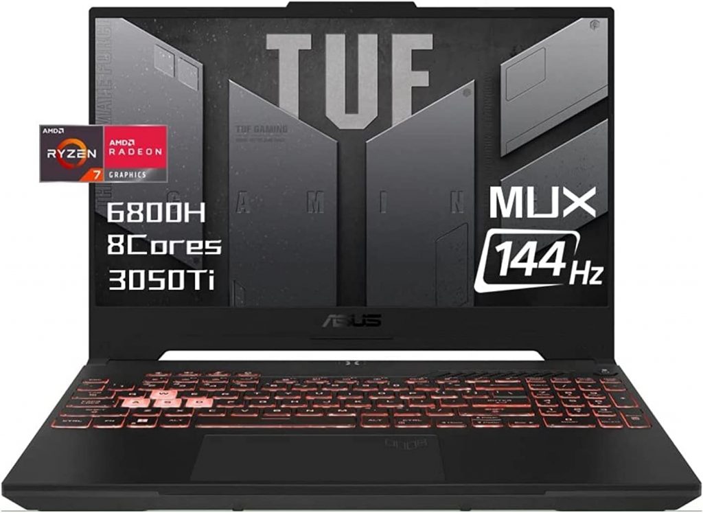 Notebook ASUS TUF Gaming A15 2022 15,6″ FHD 144Hz – AMD Ryzen 7 -6800H -RTX 3050 Ti, DDR5, MUX, RGB Backlit KB, WiFi 6, cinza, Win 1, com HDMI (16GB RAM | SSD PCIe de 512GB)