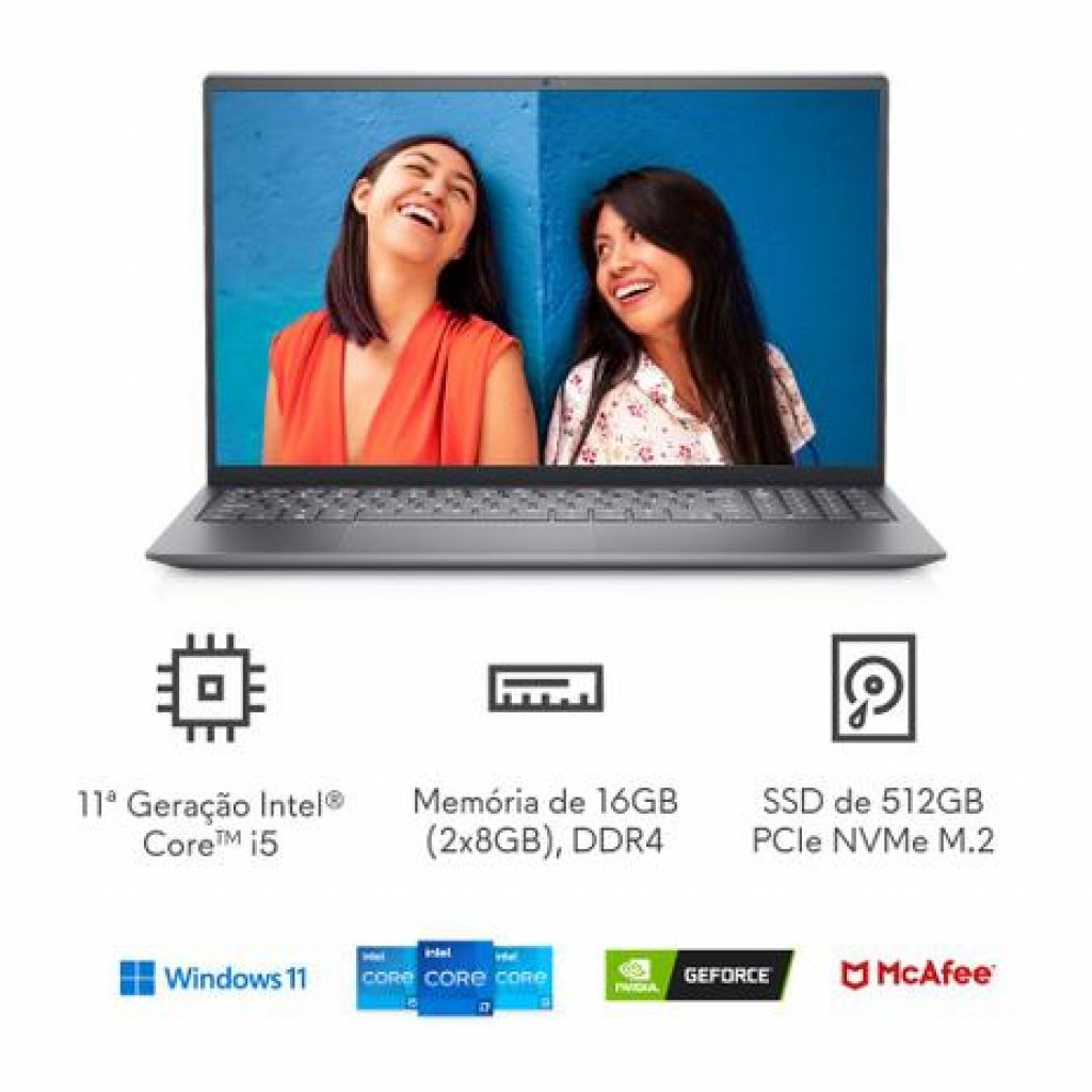 Notebook Dell Inspiron 15 i1101-M38S 15.6” Full HD 11ª geração Intel Core i5 16GB 512GB SSD NVIDIA Geforce Windows 11