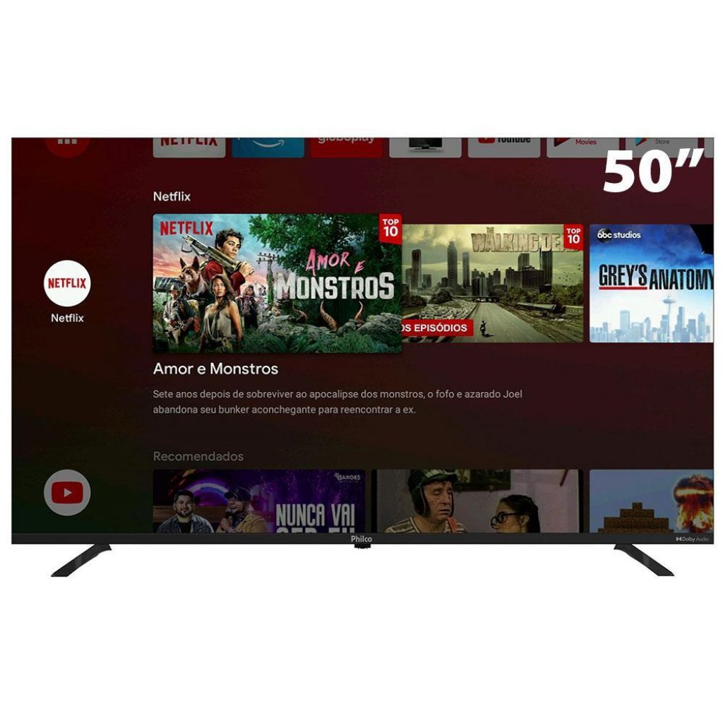 Smart TV LED 50″ 4K Philco PTV50G10AG11SK Android TV, Dolby Audio, HDR e Processador Quad-core