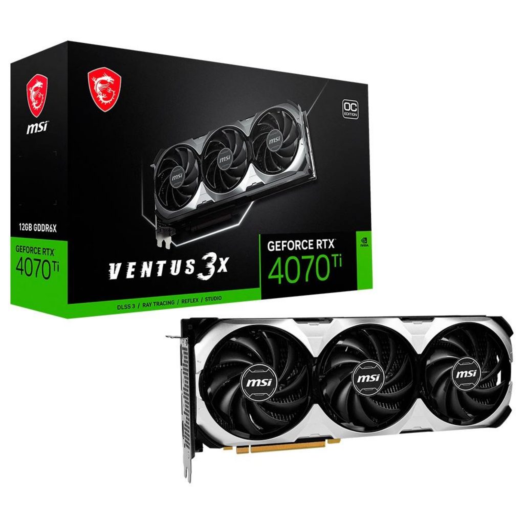 Placa de Vídeo RTX 4070 Ti Ventus MSI NVIDIA GeForce, 12 GB GDDR6X, DLSS 3, Ray Tracing – GeForce RTX 4070 Ti VENTUS 3X 12G OC