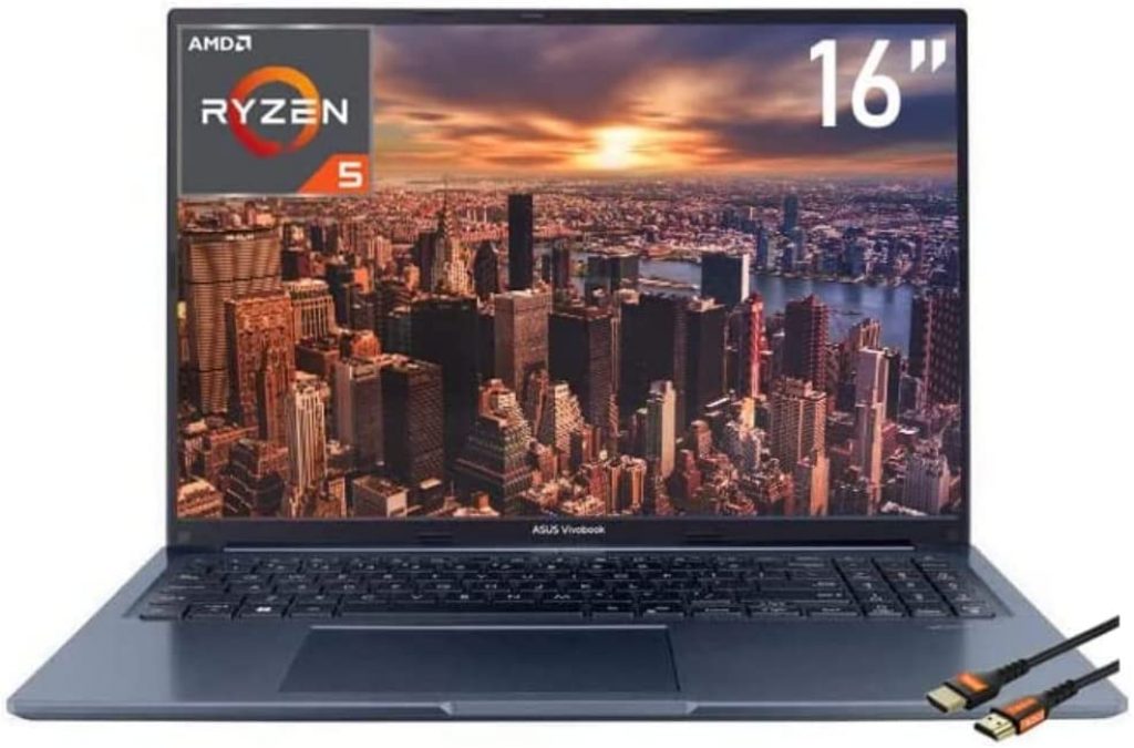Notebook ASUS Vivobook 16X 16 WUXGA 16:10 AMD Ryzen 5 5600H USB Tipo-C Wi-Fi 6 Bluetooth 5.0 Leitor de impressão digital KB retroiluminado Windows Hello Win11 com HDMI Laptop (16GB RAM | 1TB SSD)