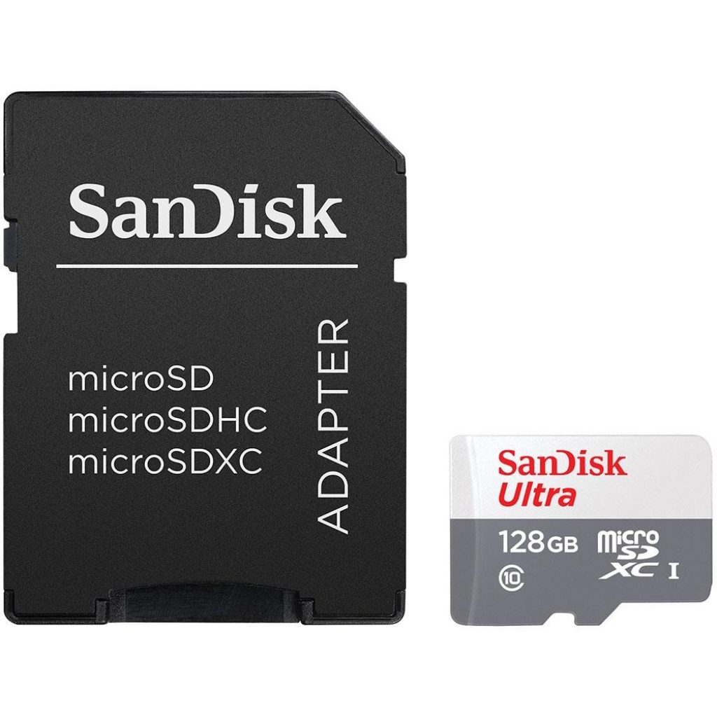 Cartão de Memória SanDisk Ultra MicroSD UHS-I, 128GB, com Adaptador 100MB/s – C10 – SDSQUNR-128G-GN3MA