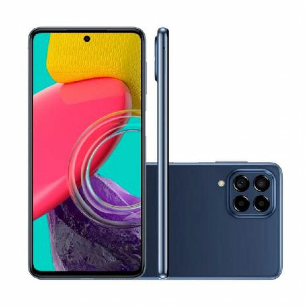 Smartphone Samsung Galaxy M53 5G Azul 128GB, 8GB de RAM, Processador Octa-Core, Câmera Quádrupla, Selfie de 32MP, Tela Infinita de 6.7”