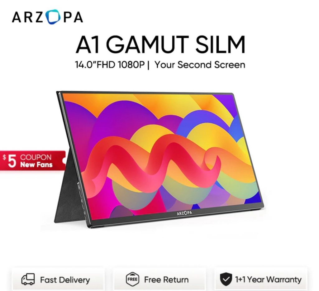 Monitor Portátil ARZOPA 14.0” FHD 1080P Ultra Slim