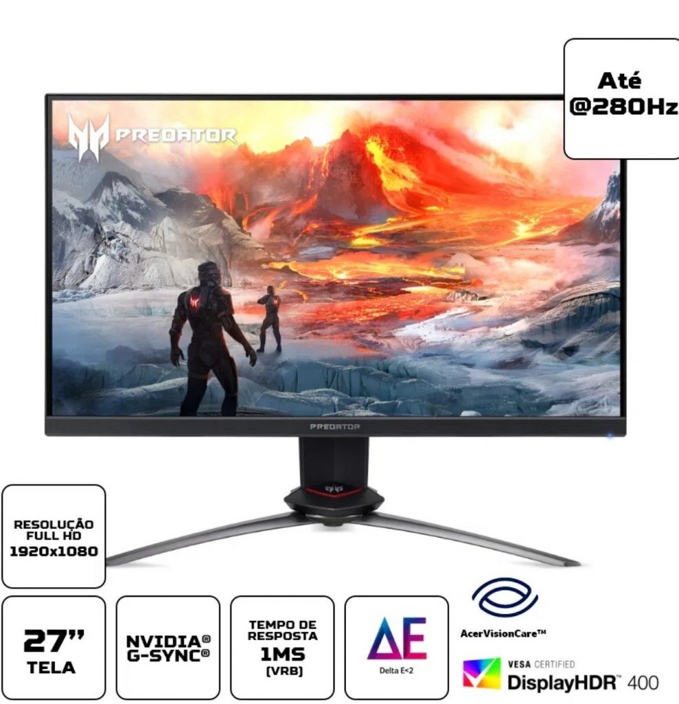 Monitor Acer Predator 27” IPS FHD 280HZ 1ms HDR-400 SRGB 99% Delta E<2 Ergonomico G-SYNC mod XB273 GZ
