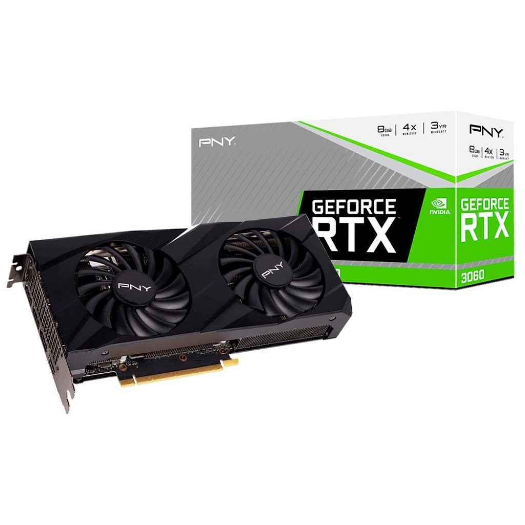 Placa de Vídeo RTX 3060 Verto PNY NVIDIA GeForce, 8 GB GDDR6, DLSS, Ray Tracing – VCG30608DFBPB1