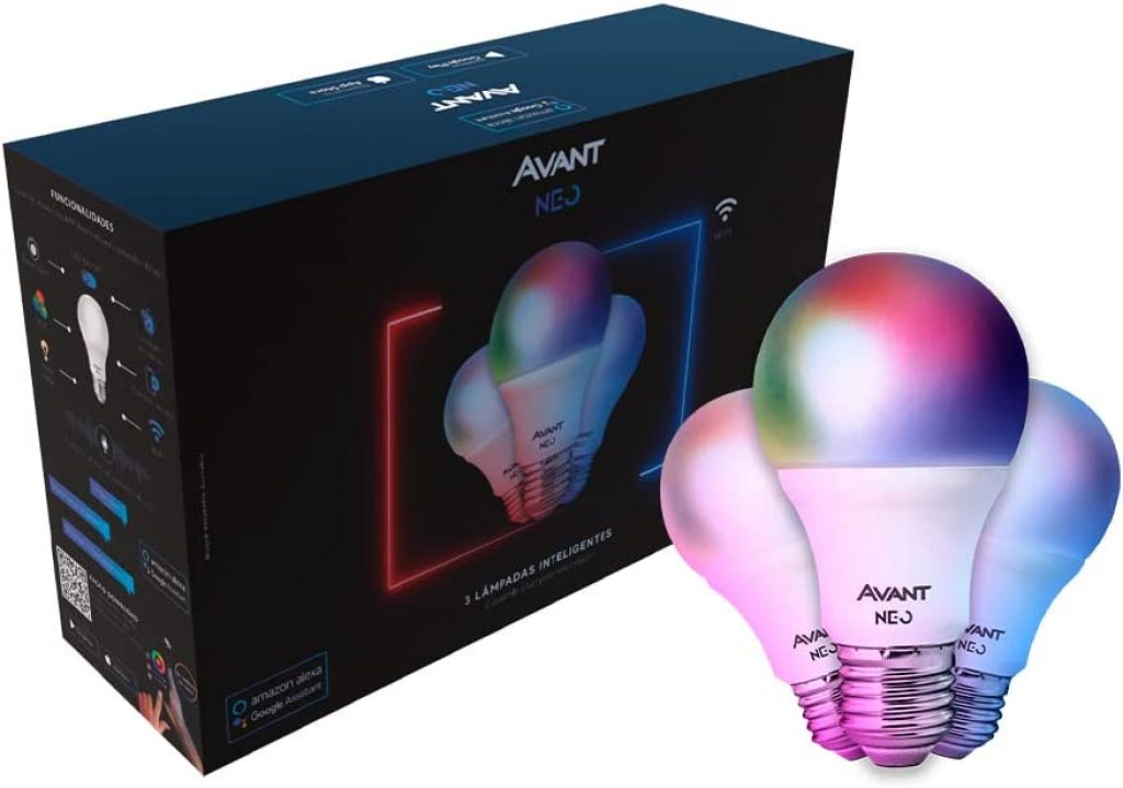 KIT 3 Lâmpadas Inteligentes LED Smart WI-FI compatível com Alexa, linha NEO, 10W, RGB, Luz branca e amarela (2700K-6500K), Bivolt, Avant, 290048175