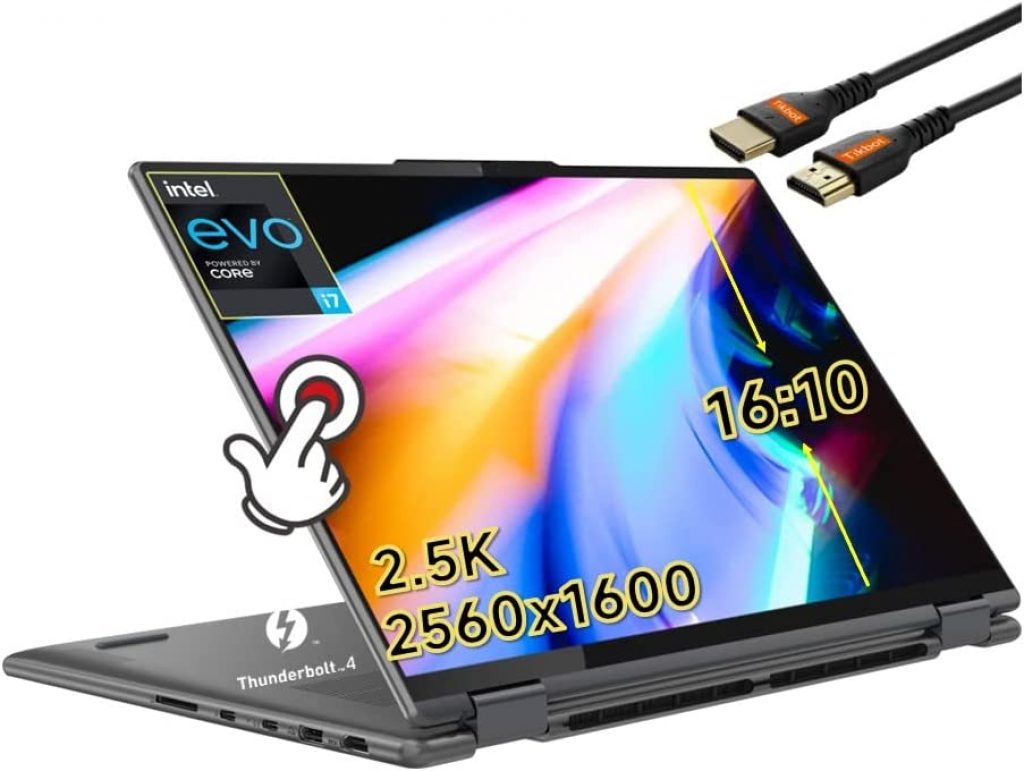 Lenovo Yoga 7i 16″ 2,5K (2560×1600) 16:10 Touch 2-em-1, Intel Evo – Core i5-1240P (12 Cores), WiFi 6, Thunderbolt 4, leitor de impressão digital, KB retroiluminado, com HDMI