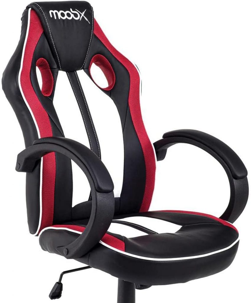 Cadeira Gamer ROYALE Preto, Branco e Vermelho com Regulagem de altura