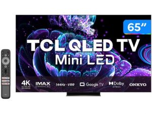 Smart TV 65 Polegadas TCL QLED 4K UHD Mini LED, HDMI, BlueTooth, USB, Wifi, FreeSync, Google TV, Chumbo – 65C835
