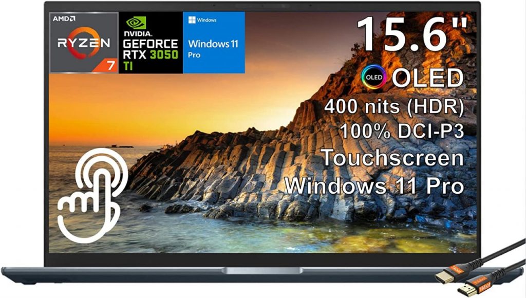 ASUS Laptop ZenBook Pro 15 15,6″ OLED Touchscreen Slim 8-core AMD Ryzen 7 5800H NVIDIA GeForce RTX 3050 Ti GPU retroiluminado KB 133% sRGB 100% DCI-P3 Windows 11 Pro W/HDMI (16GB RAM | 1TB SSD)
