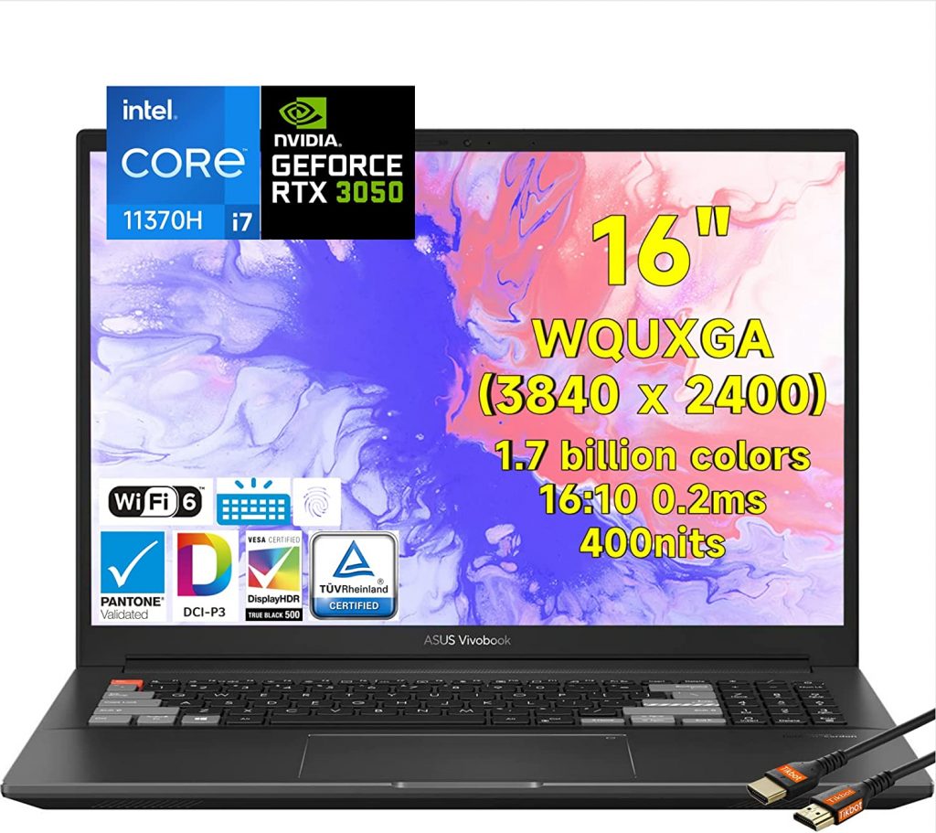 Notebook ASUS VivoBook Pro 16X 16 OLED 4K UHD WQUXGA (3840 x 2400) Slim Core i7-11370H NVIDIA GeForce RTX 3050 Backlit KB 100% DCI-P3 Pantone Win11 Pro 1TB