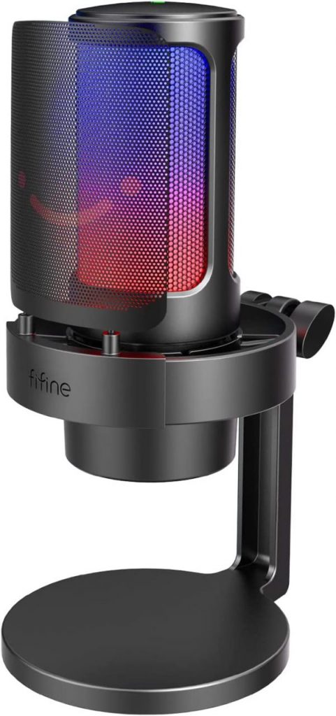 Microfone FIFINE AmpliGame Condensador USB Desktop RGB Controle para Gravação de Streaming de Podcasts YouTube no Mac/Computador/PS4/PS5, com Botão Mudo, Ganho de Microfone, Conector de Fone de Ouvido e Monitoramento-A8