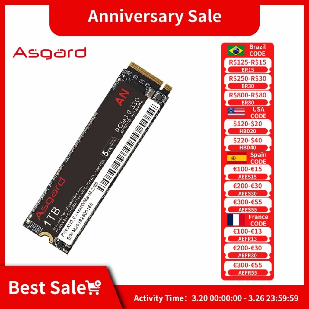 SSD Asgard M.2 1TB NVME – 3400Mbps / 3000Mbps