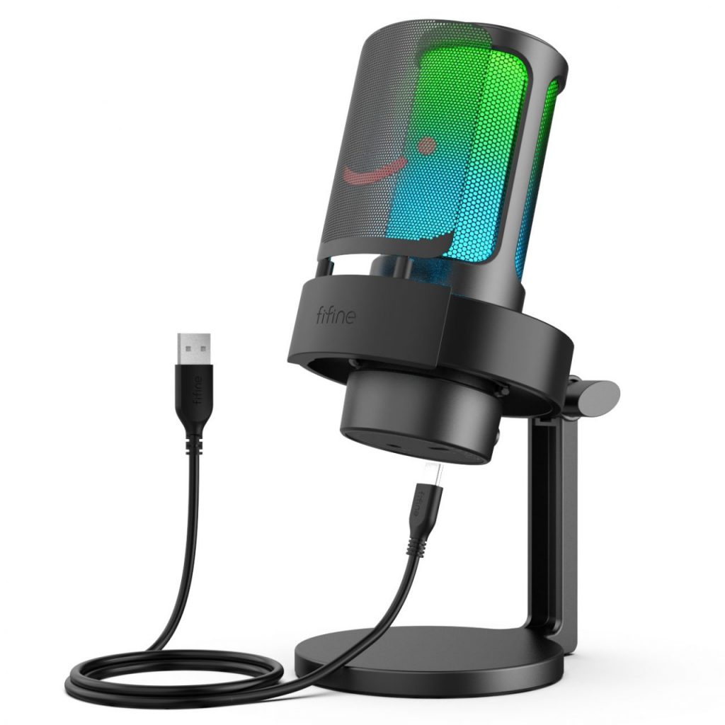 Microfone usb Fifine para gravação e streaming no computador e mac, saída de fone de ouvido e botão de toque-mudo, microfone com 3 modos rgb-a8