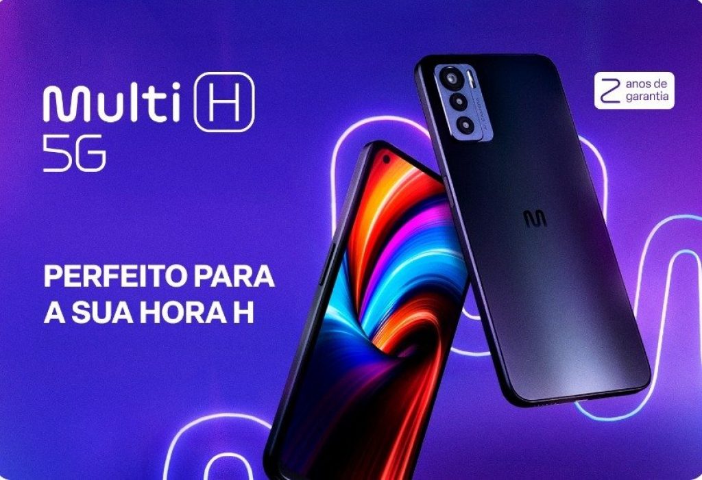 Smartphone Multi H 5G 256GB Full HD 8GB RAM Câmera Tripla 50MP Android 12 Preto – P9180 Pré Venda
