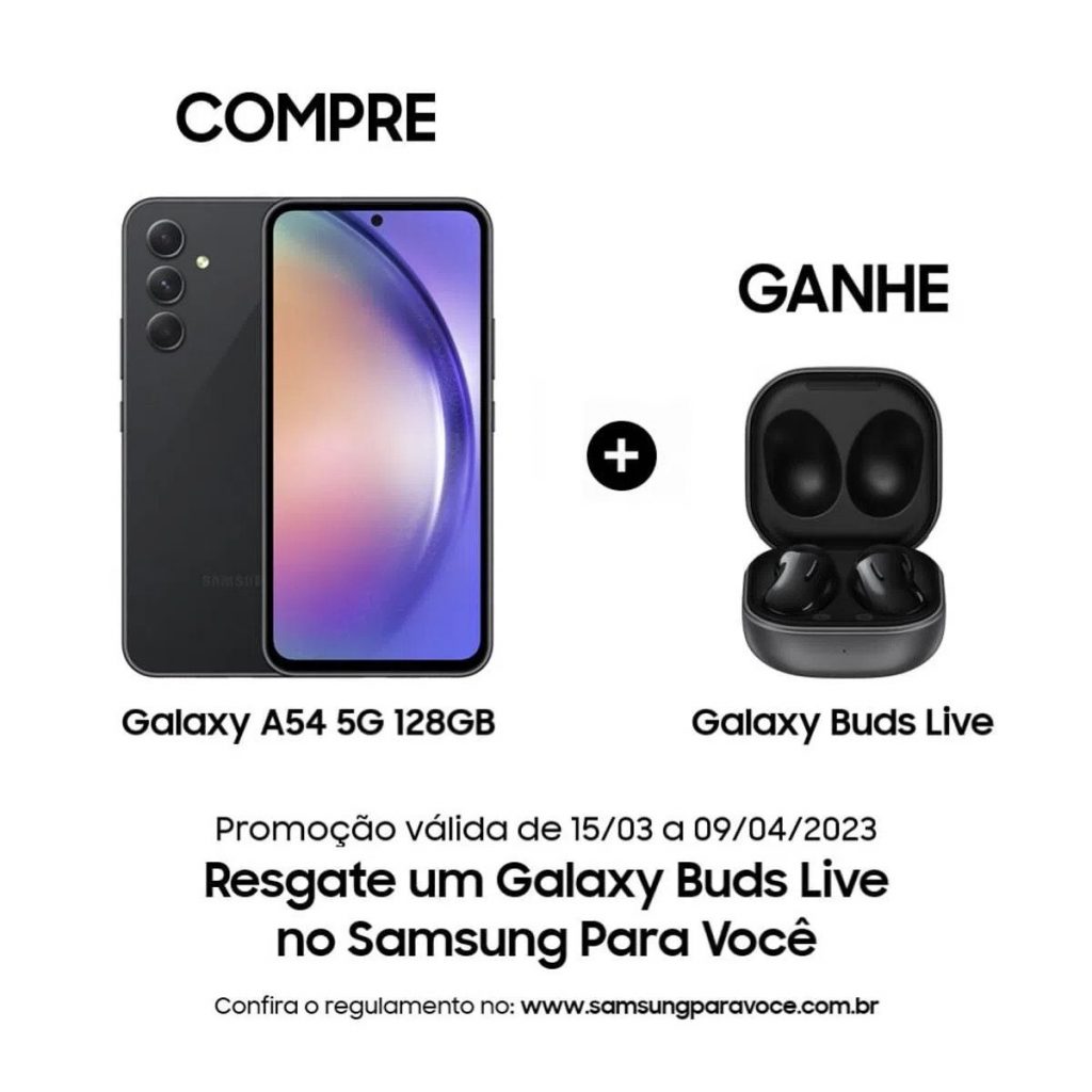 Smartphone Samsung Galaxy A54 5G, 128GB, 8GB RAM, Tela Infinita de 6.4″ Dual Chip – Preto