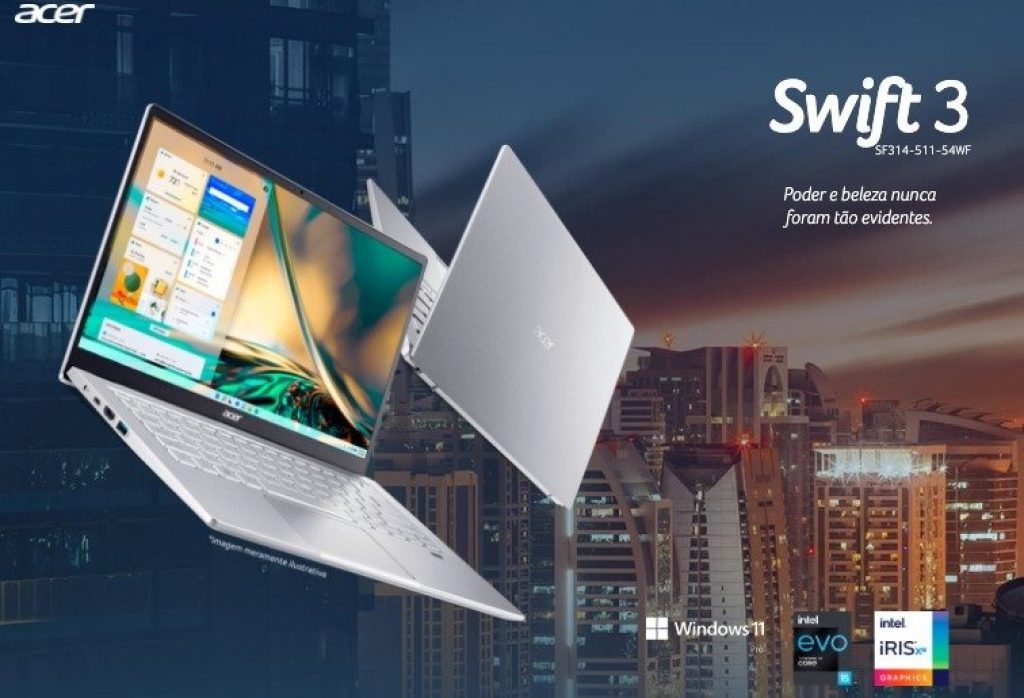 Notebook Acer Swift 3 SF314-511-54WF Ultrafino Intel Evo Ci5 Windows 11 PRO 16GB 512GB SSD 14″ FHD