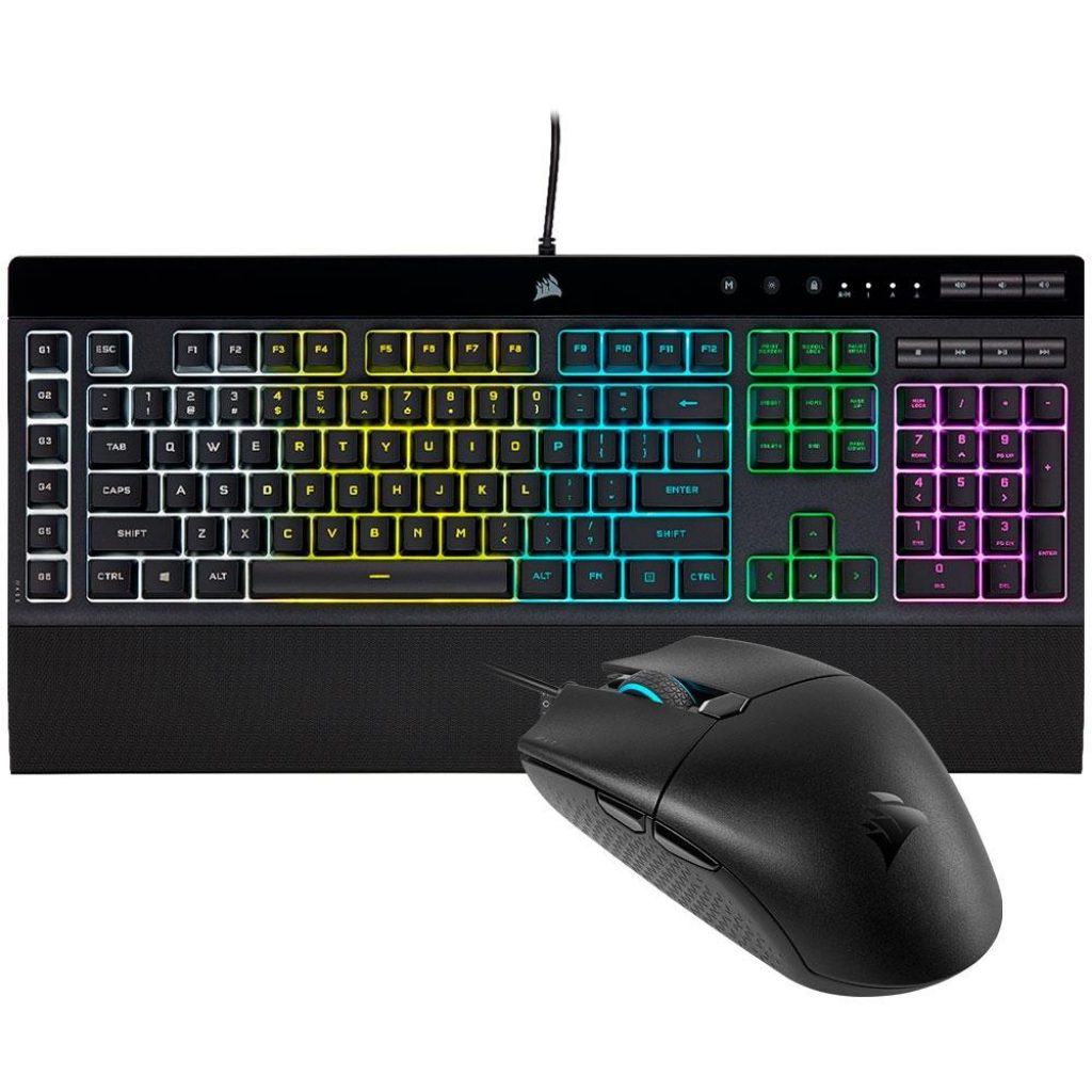 Kit Gamer Corsair K55 RGB Pro + Katar Pro, com Mouse Gamer Katar Pro 12.400DPI + Teclado Gamer K55, RGB, USB, Preto – CH-9226965-NA