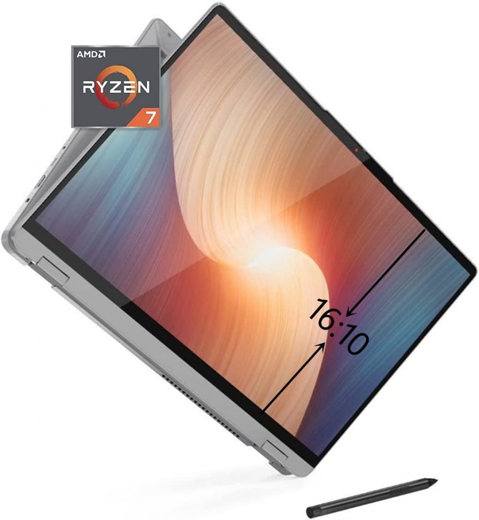 IdeaPad Flex 5 2-in-1 Laptop, AMD Ryzen 7 5700U, 16″ (1920 x 1200) 16:10 IPS Touchscreen, Digital Pen, Fingerprint, FHD Webcam, Windows 11, w/Mouse Pad (16GB RAM | 512GB PCIe SSD)