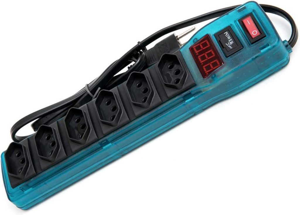 Filtro de Linha Power Line de 6 tomadas em Gabinete Plástico com Voltímetro Digital