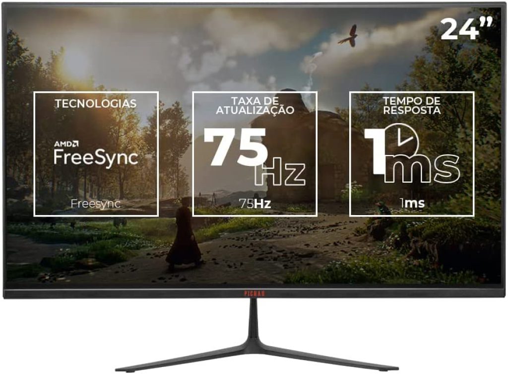 Monitor Gamer Pichau Athen V2L 24, 24 Pol, IPS, FHD, 1ms, 75Hz, FreeSync, VGA/HDMI, PG-ATHV2L24-BL01