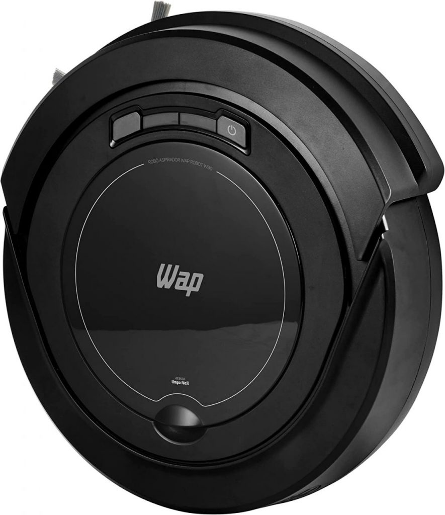 Aspirador de Pó Robô WAP ROBOT W90 Automático 3 em 1 Varre Aspira Passa Pano MOP para Limpeza 30W Bateria Recarregável Bivolt, Cor: Preto