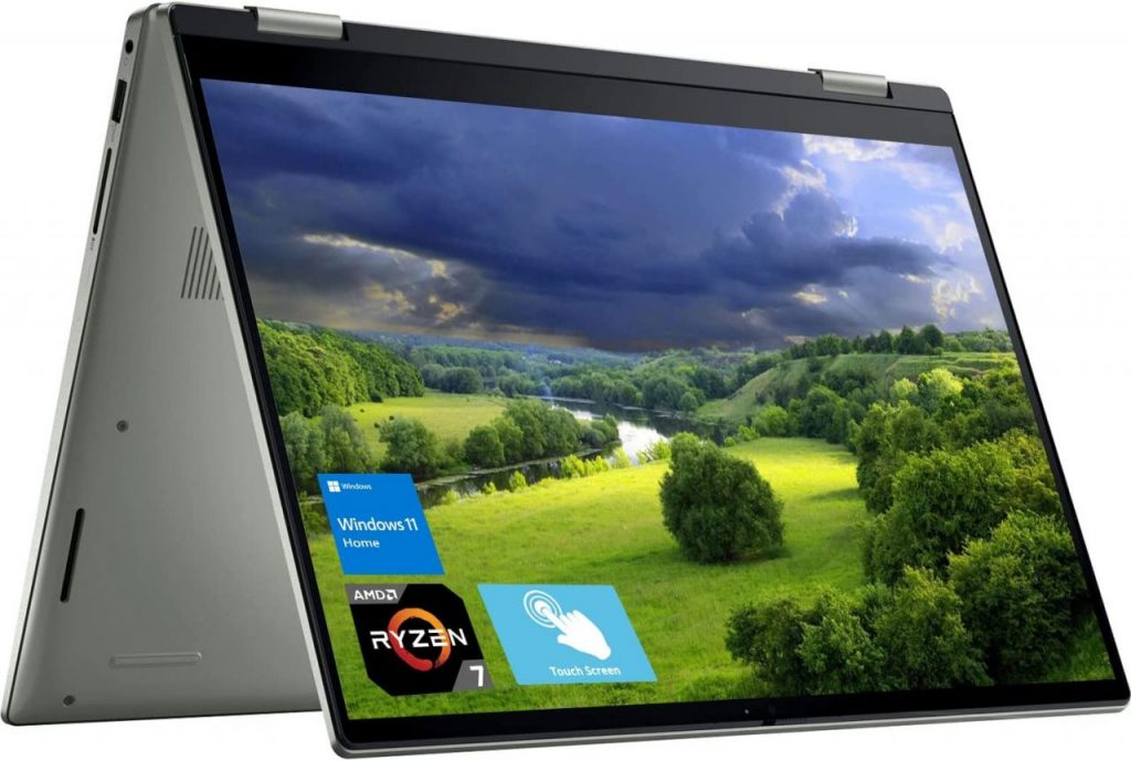 Laptop 2 em 1 Dell Inspiron 7000 2022, tela sensível ao toque FHD+ de 14 polegadas, AMD Ryzen 7 5825U, RAM DDR4 de 16 GB, SSD PCIe de 512 GB, Webcam FHD, HDMI, Backlit KB, FP Reader, Wi-Fi 6, Windows 11 Home, Pebble Green