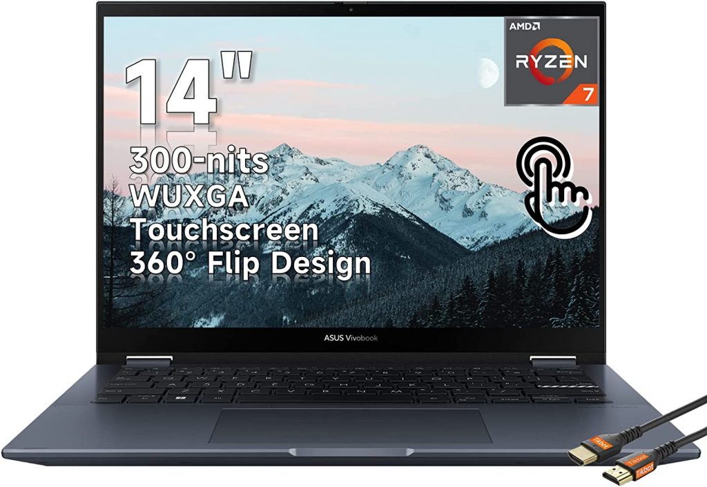 ASUS VivoBook S 14 Flip 2 em 1 tela sensível ao toque WUXGA 16:10 Slim Laptop AMD Ryzen 7 5800H Retroiluminado KB Wi-Fi 6 Leitor de impressão digital 1080p FHD Webcam Windows 11 com HDMI (16GBRAM | SSD de 1 TB)
