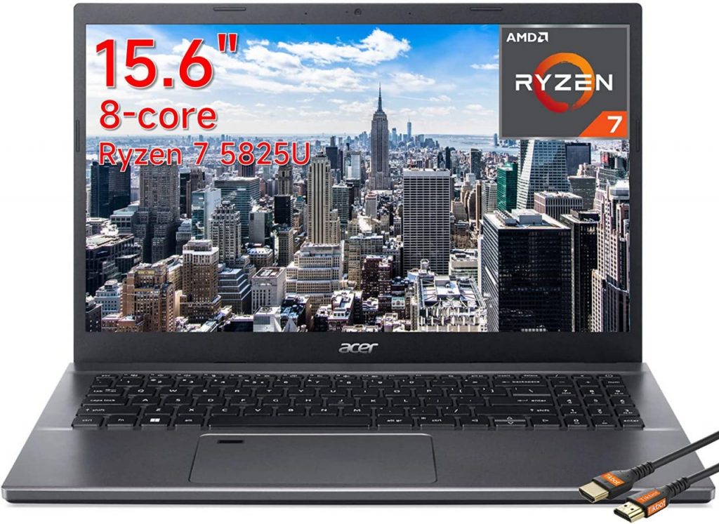 Acer Aspire 5 Laptop fino de 15,6 polegadas Octa-core AMD Ryzen 7 5825U AMD Radeon Graphics Retroiluminado KB USB Tipo-C Bateria de longa duração Windows 11 Home 64 bits W/HDMI (16 GB RAM | 512 GB SSD)