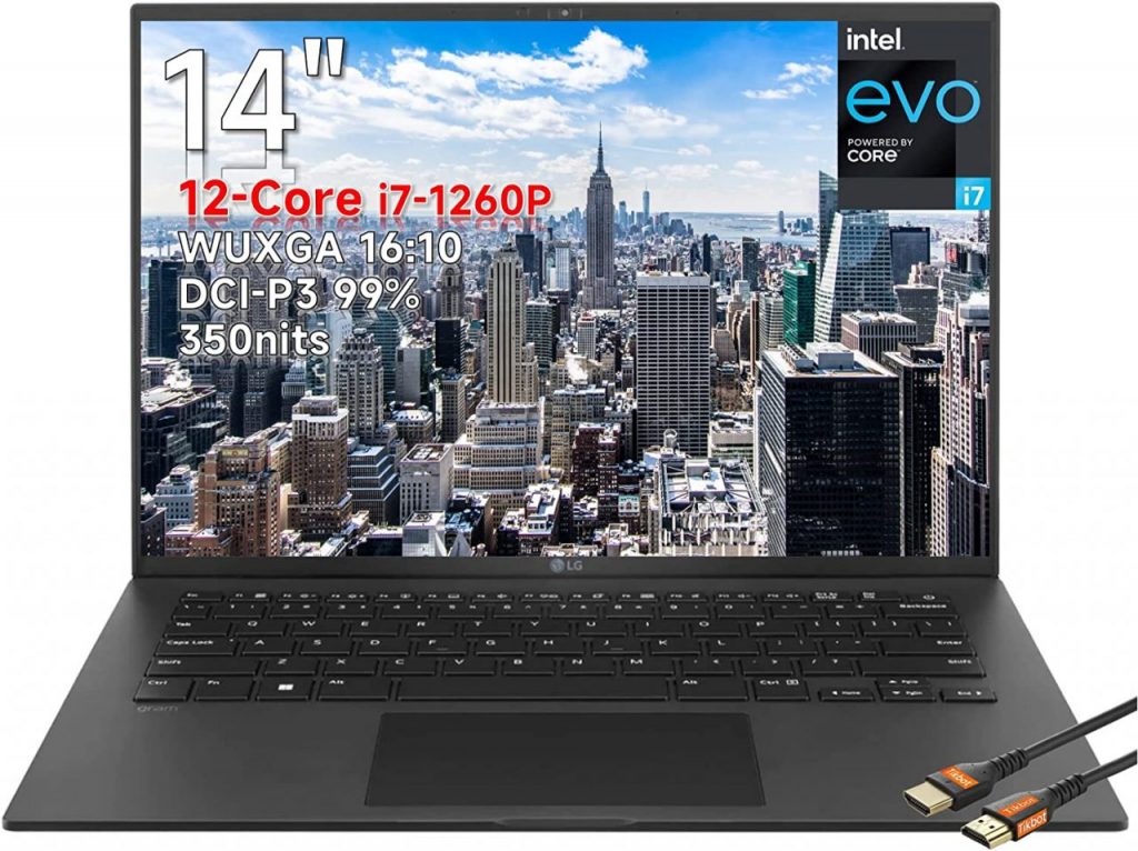 LG Gram 14″ WUXGA Ultra Slim Laptop 12 núcleos Intel i7-1260P EVO Intel Iris Xe Graphics Retroiluminado KB Wi-Fi 6E Bateria Grande Vida útil – Até 23,5 horas DTS Thunderbolt4 Win11 Home W/HDMI (16 GB RAM | 2 TB SSD)