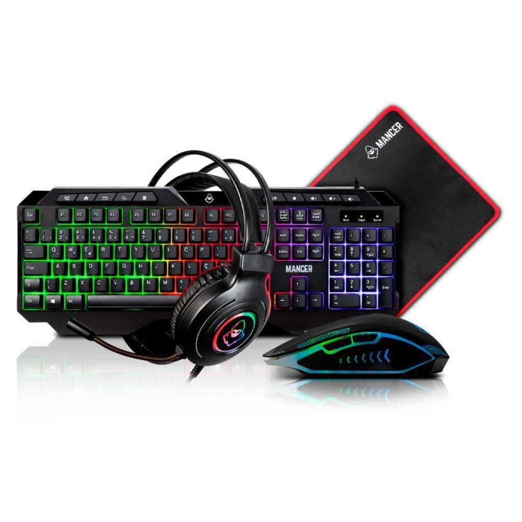 Combo Gamer Mancer ORC 4×1, Teclado ABNT2, Mouse 3600DPI, Mousepad Pequeno, Headset Drivers 50mm, Rainbow, MRC-ORC-RBW01