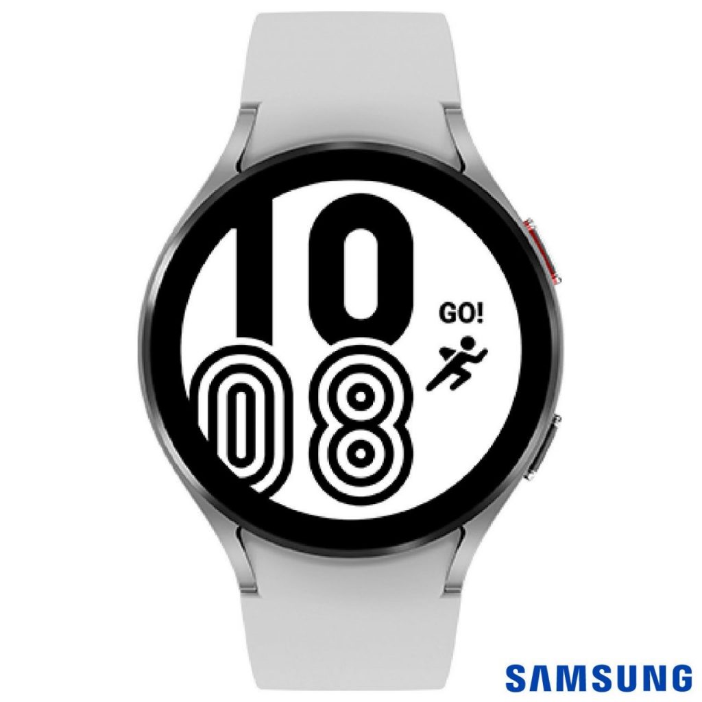Galaxy Watch4 BT 44 mm Samsung Prata com 1,4″, Pulseira de Fluorelastômero, Bluetooth e 16GB