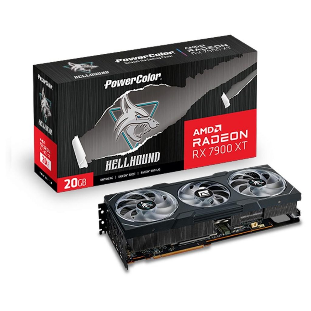 Placa de Vídeo RX 7900 XT Hellhound PowerColor AMD Radeon, 20 GB GDDR6, LED, Ray Tracing – RX7900XT 20G-L/OC