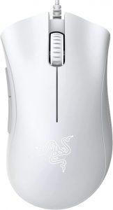 Razer Mouse essencial para jogos DeathAdder: Sensor óptico 6400 DPI – 5 botões programáveis – Interruptores mecânicos – Pegas laterais de borracha – Branco mercúrio