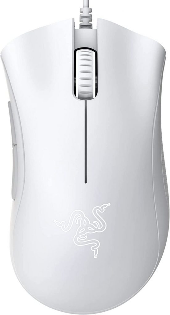 Razer Mouse essencial para jogos DeathAdder: Sensor óptico 6400 DPI – 5 botões programáveis – Interruptores mecânicos – Pegas laterais de borracha – Branco mercúrio