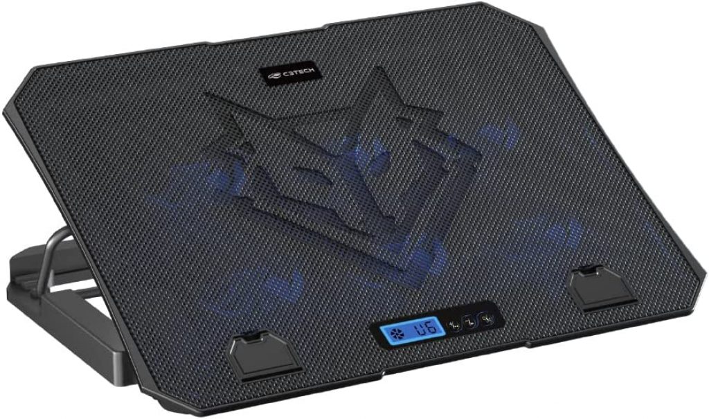 C3TECH – Base para Notebook Gamer NBC-70BK ate 15,6″ Preto – Com 5 opções de inclinação 6 ventiladores Painel digital para controle iluminação em LED