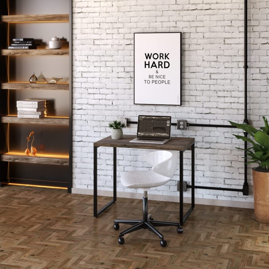 Mesa para Escritório Office Estilo Industrial 0,90m Kuadra, Compace, Carvalho Dark/Est.Preta
