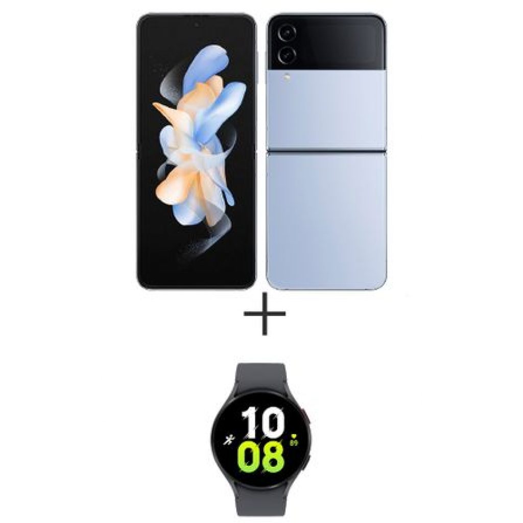 Smartphone Samsung Galaxy Z Flip4 5G Azul, 256GB + Galaxy Watch 5 BT 44mm Samsung Grafite