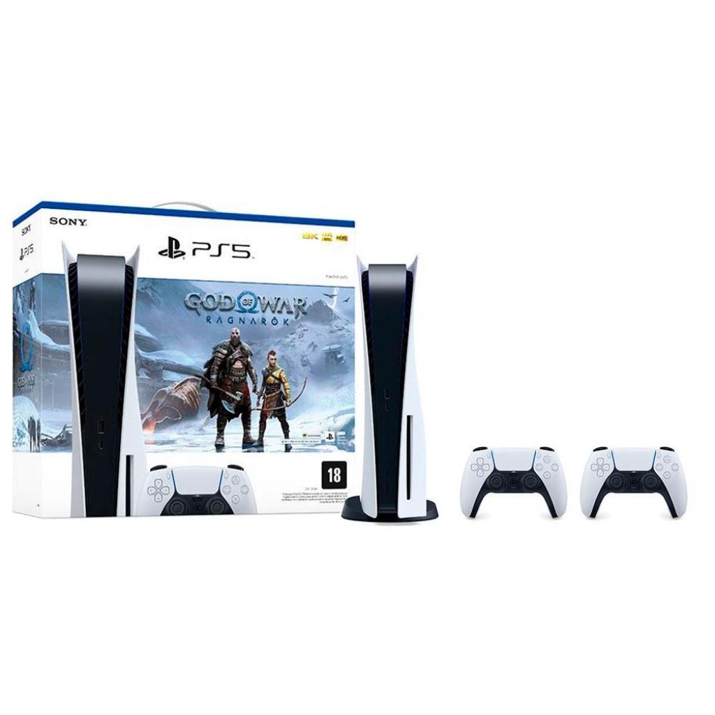 Console Sony PS5 (Playstation 5) + God of War Ragnarök + Controle Sony DualSense PS5, Sem Fio, Branco