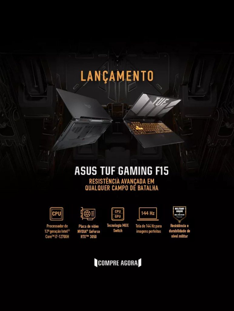 Notebook Gamer ASUS TUF Gaming F15 FX507ZC4-HN112 Intel Core i7 12700H 2,3 GHz 8Gb Ram 512Gb SSD Linux KeepOS NVIDIA GeForce RTX 3050 15,6″ 144Hz
