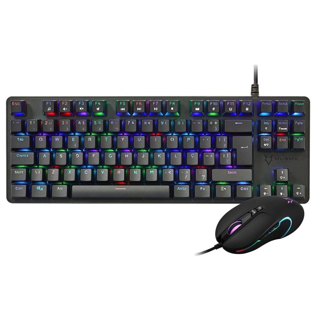 Kit Gamer Husky Gaming Snow – Teclado Mecânico RGB, Switch Outemu Red + Mouse, 7 Botões, 10.000 DPI, Preto – HGME001