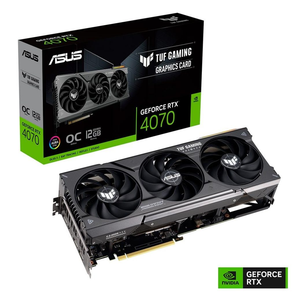Placa de Vídeo RTX 4070 Asus TUF Gaming OC Edition NVIDIA GeForce, 12 GB GDDR6X, ARGB, DLSS 3, Ray Tracing – TUF-RTX4070-O12G-GAMING