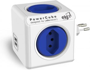 Multiplicador 4 Tomadas Bivolt + 2 USB 2.4A – PowerCube USB ELG – PWC-R4U, Azul e Branco