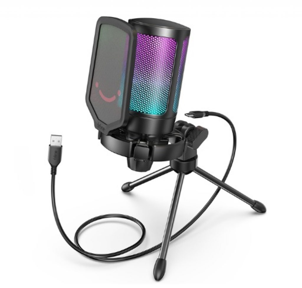 Microfone usb Fifine para gravação e streaming no computador e mac, saída de fone de ouvido e botão de toque-mudo, microfone com 3 modos rgb-a8
