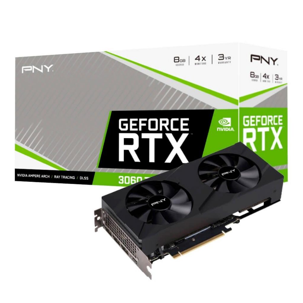 Placa de Video PNY GeForce RTX 3060 Ti Verto PNY NVIDIA, 8 GB GDDR6X, LHR, DLSS, Ray Tracing – VCG3061T8LDFBPB1